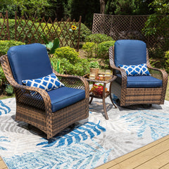 Sophia & William Rattan Swivel Rocking Chairs 3-Piece Patio Conversation Set