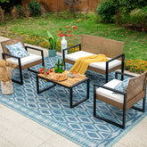 PHI VILLA 4-Piece Comtemporary Rattan-wood Patio Conversation Set