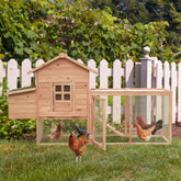 Morngardo Chicken Coop for 2-4 Chickens Wooden Outdoor Poultry Cage Rabbit Hutch with Ramp, Nesting Box, Tray, Roosting Bar, 4 Access Areas (Wood)