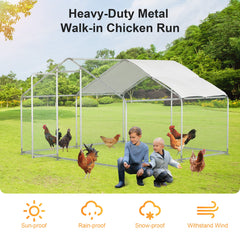 Morngardo Chicken Coop Large Metal Run for 20 Chickens Walk in Yard Poultry Cage Hen House with Waterproof Cover (96.8 Square Feet)