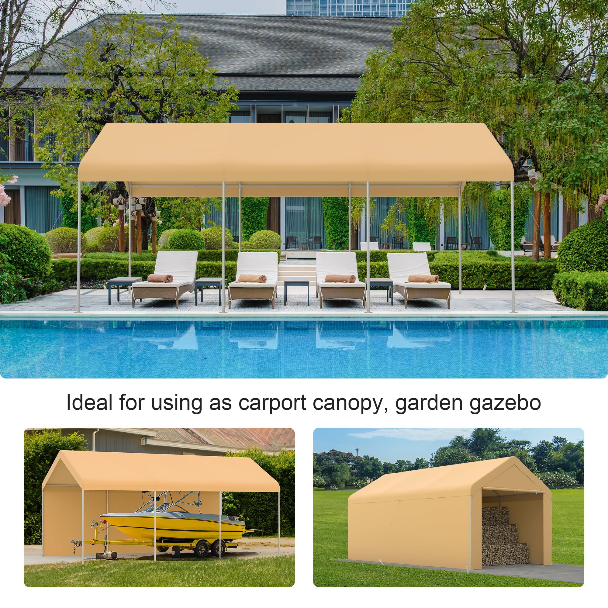 Morngardo Carport 10'x20' Heavy Duty Car Canopy Portable Garage with Removable Sidewalls & Doors for Truck Boat Car Port, Party, Storage